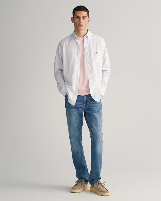 GANT Mens Regular Fit Long Sleeve Poplin Stripe Shirt - Image 6