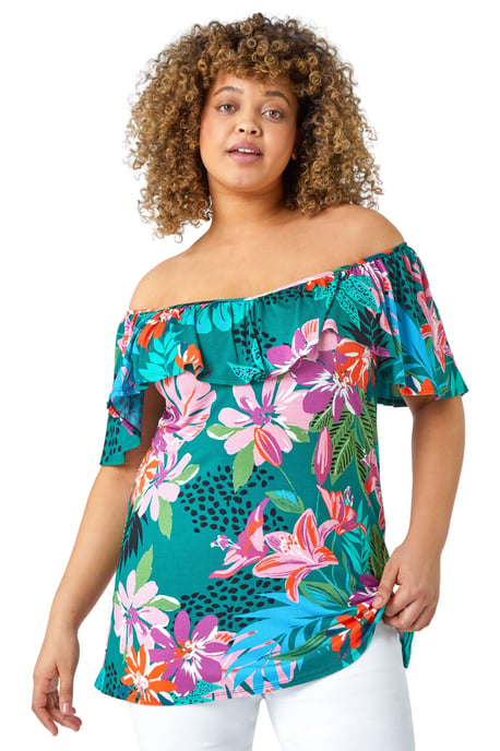 Curve Floral Print Bardot Stretch Top