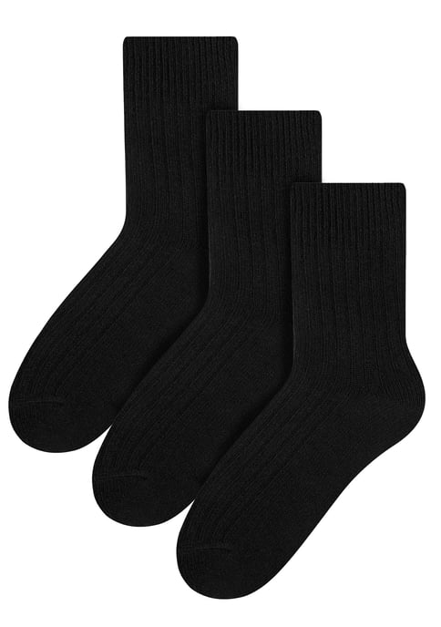 3 Pairs Mens Wool Dress Socks | Steven | Winter Lightweight Warm Boot Socks - Black - Image 1