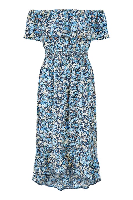 Blue Floral Ditsy Bardot Midi Dress