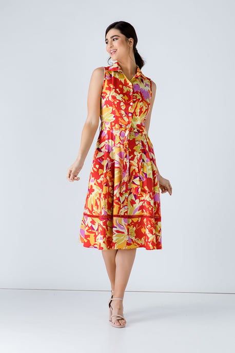 Knopen Detail Multicoloured Print Jurk - Image 2