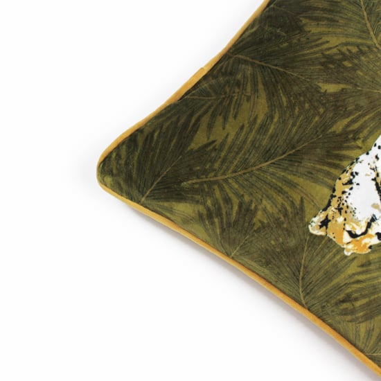 Paoletti Cheetah Forest Velvet Piped Feather Filled Cushion - Image 4