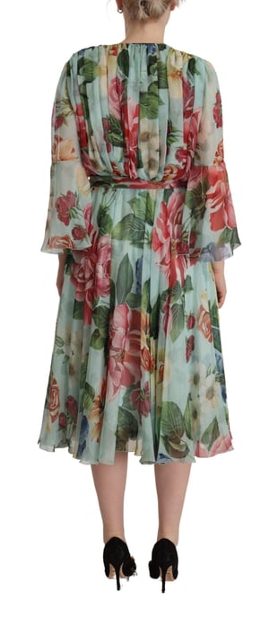 Dolce & Gabbana Vrouwen Multikleur Groene Zijde Wrap Gown Jurk - Image 3