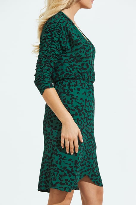 Green Leopard Print Faux Wrap Dress