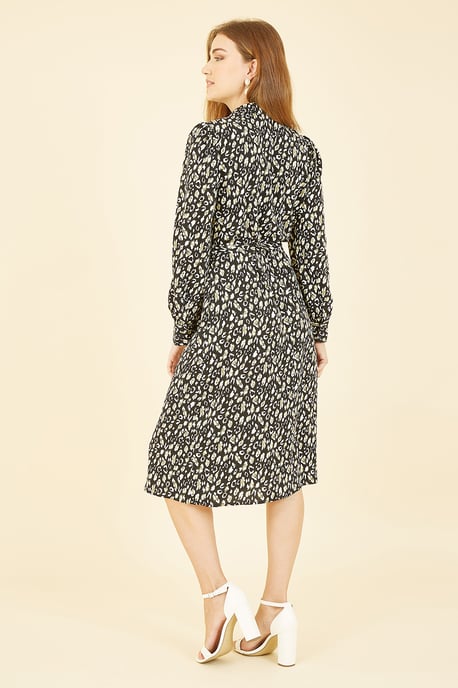 Black Leopard Print Shirt Dress
