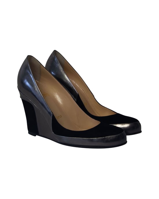 Christian Louboutin Metallic Wedge Pumps in Grey Leather - Image 3