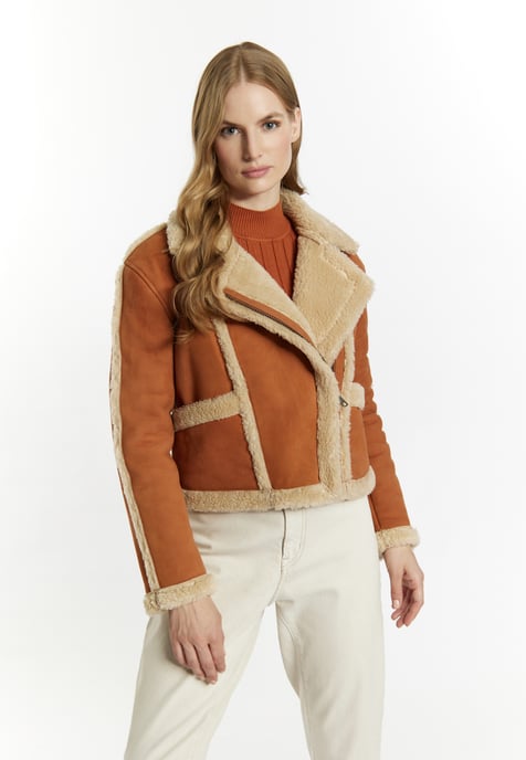 Dreimaster Leren bikerjack Dames cognac - Image 3