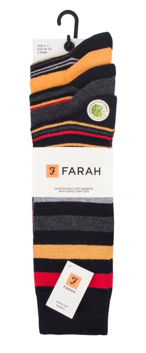 Farah - Mens 5 Pack Natural Organic Bamboo Bright Striped Patterned Socks - Image 2