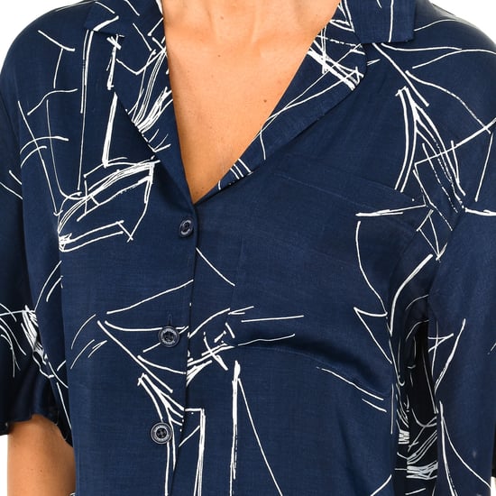 Women's short sleeve blouse with lapel collar W4010021A