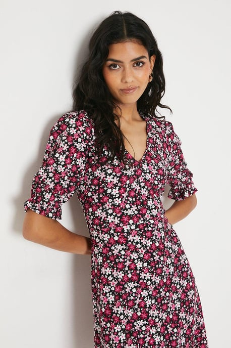 Petite Pink Ditsy Short Sleeve Mini Dress - Image 4