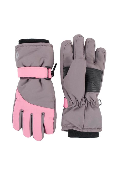 Heat Holders - Kids Boys Girls Waterproof Fleece Lined Winter Thermal Ski Gloves - Pink / Grey - Image 1