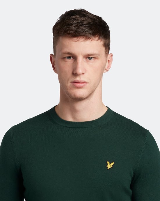 Lyle & Scott Katoenen Merino Trui met Ronde Hals in Groen - Image 4