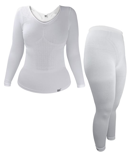 Ladies Thermal Underwear Set | Heat Holders | Extra Warm Winter Long Sleeve Top & Long Janes - White - Image 1