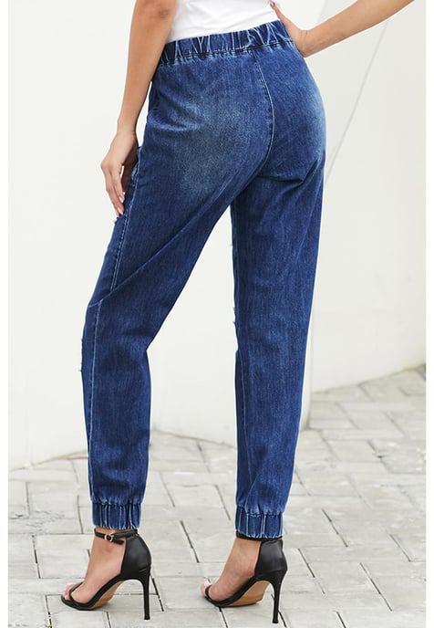 Women's Drawstring Pocketed Joggers in Blue - Image 6