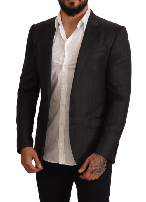 Dolce & Gabbana Men's Grijs geruite wollen Slim Fit blazerjasje - Image 2