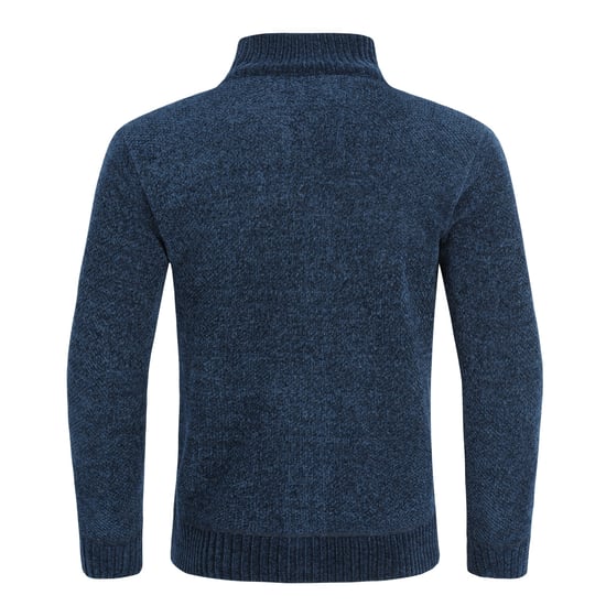 Men's Cardigan with Zip and Stand-Up Collar, Lined Chunky Knit Pullover Navy Blue - Image 3