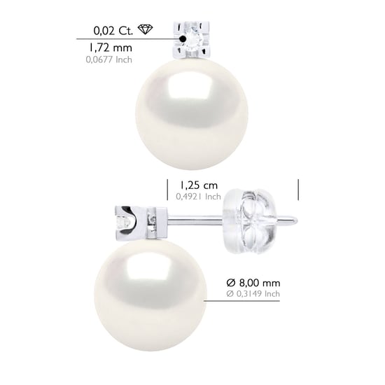 Oorbellen Prestige - Diamanten 0,04 Ct - Kwaliteit HSI - Wit Goud 375 en Echte Zoetwaterparels Rond 8-9 mm - Image 3