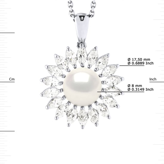 SUN Necklace Freshwater Pearl Jewelry 8-9mm White 925