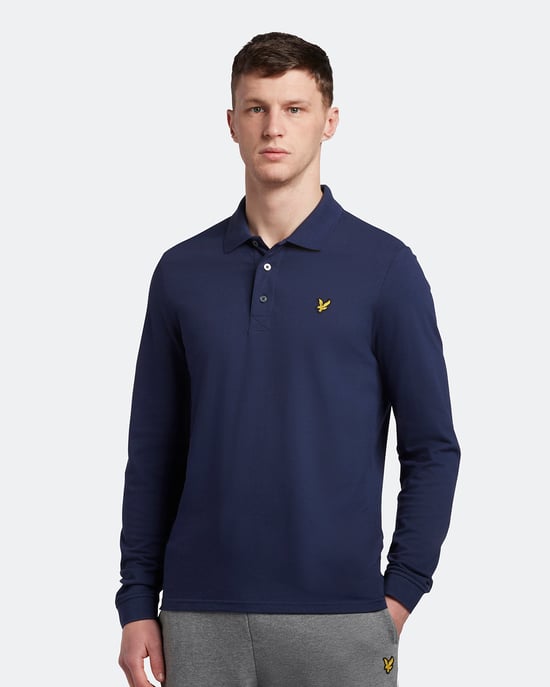 Lyle & Scott poloshirt met lange mouwen in marineblauw - Image 1