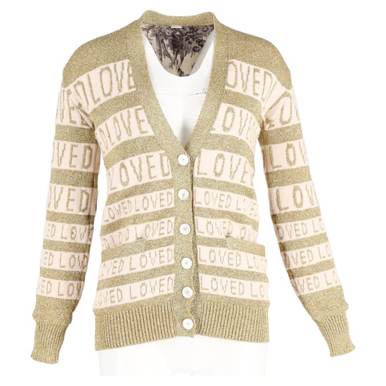 Gucci Loved Oversized Lurex Cardigan i Guldull - Image 4