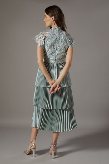 Satin Lace Pleated Tiered Dress