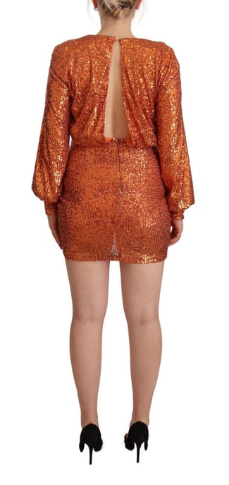 Aniye By Vrouwen Oranje Pailletten Lange Mouwen Mini Sheath Wrap Dress - Image 4
