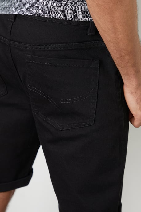 Black 'Edmonton' Turn Up Denim Shorts