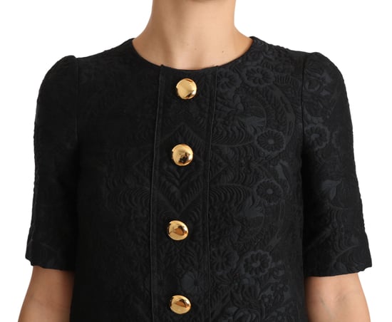 Dolce & Gabbana Women's Black Button Embellished Jacquard Mini Dress - Image 3