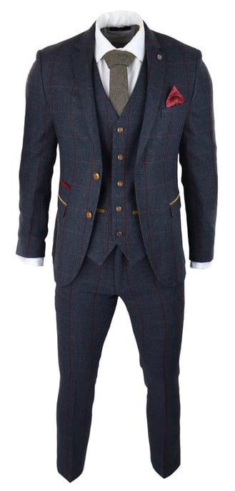 Mens Herringbone Tweed Suit 3 Piece Navy Blue Peaky Blinders 1920s Tailored Fit - Image 2