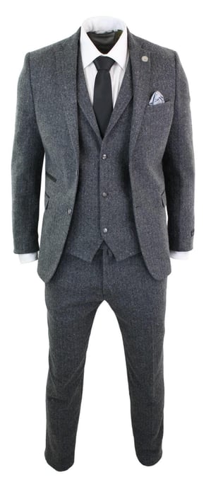 Heren 3-delige Antracietgrijze Haringbone-Tweed Streeppak - Image 2