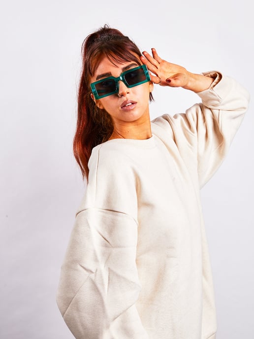 Light blue oversized rectangle plastic frame sunglasses