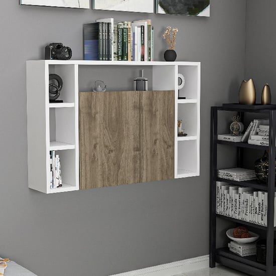 HOMEMANIA Omega Desk, in White, Walnut