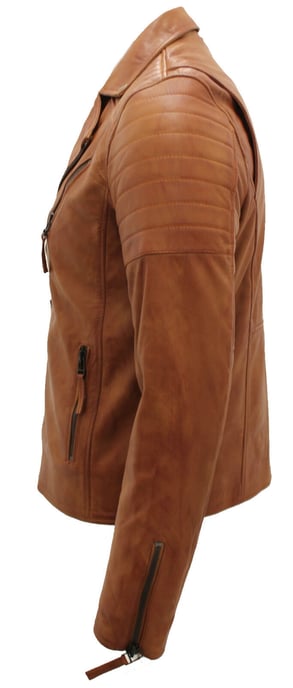 Brando-style slim-fit leather biker jacket with cross zipper