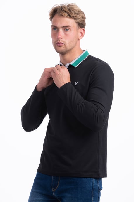 D-Rock Mens Polo Shirt with Dual-Stripe Collar Long Sleeve