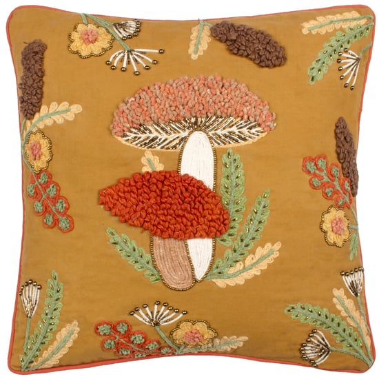 Wylder Mushroom Dell Embroidered Cotton Cushion Cover