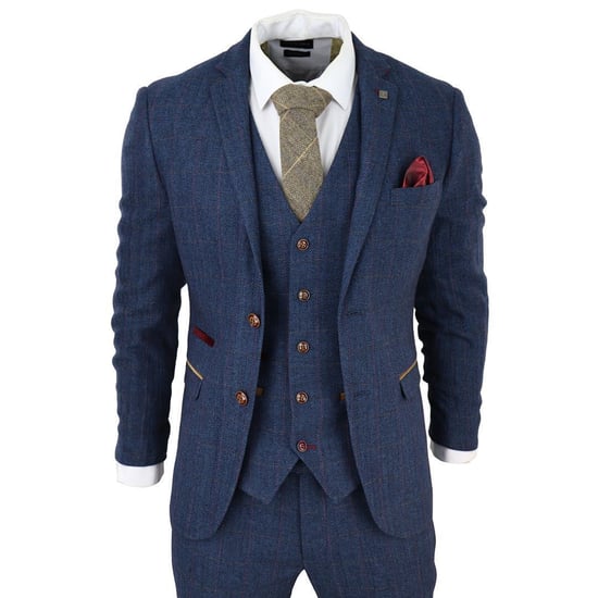 Mens Blue Tweed Check 3-Piece Suit - Image 2