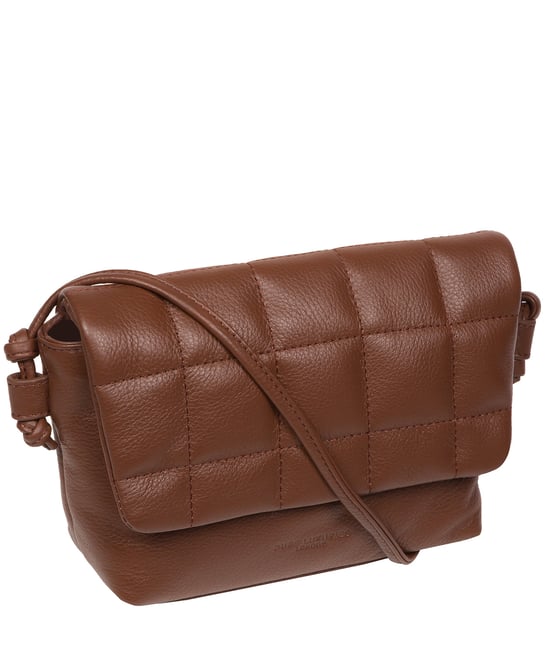 'Zoey' Dark Tan Nappa Leather Cross Body Bag