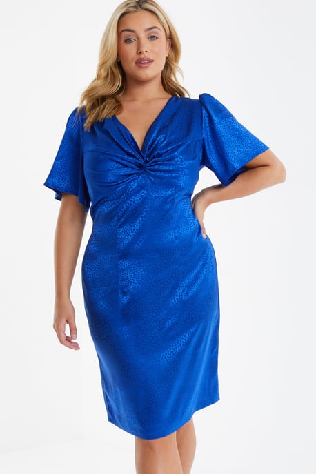 Curve Royal Blue Satin Animal Print Midi Dress