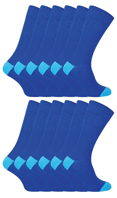 12 Pair Multipack Mens Black Cotton Socks | Sock Snob | Breathable Crew Cushioned Heel and Toe socks - Blue - Image 1