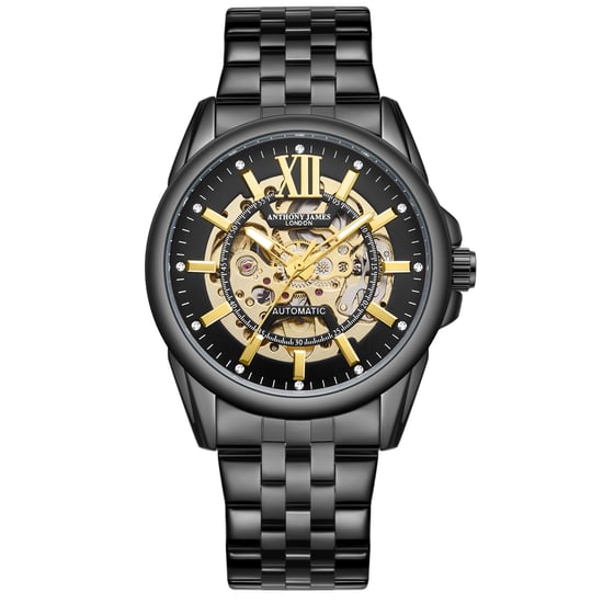 Black Skeleton Automatic Anthony James Men's Luxury Watch - Image 1