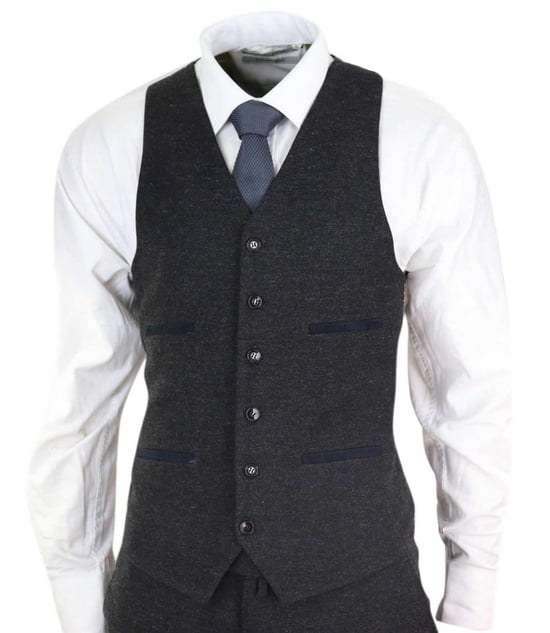 Mens 3 Piece Black Wool Tweed Vintage Retro Suit - Image 5