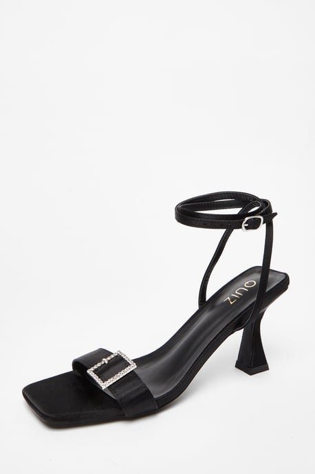 Black Satin Buckle Heels