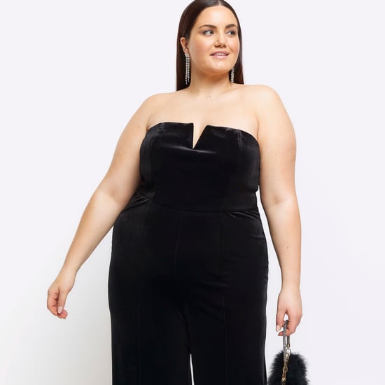 River Island Womens Jumpsuit Plus Black Velvet Bandeau