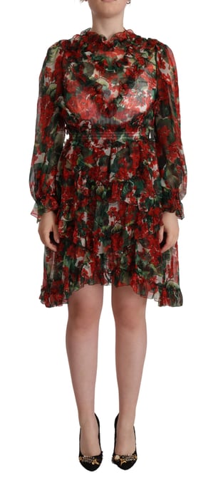Dolce & Gabbana Dames Multikleur Rode Bloemen Zijden Lange Maxi Jurk - Image 1