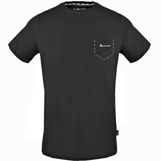Aquascutum Check Pocket Trim Black T-Shirt - Image 1