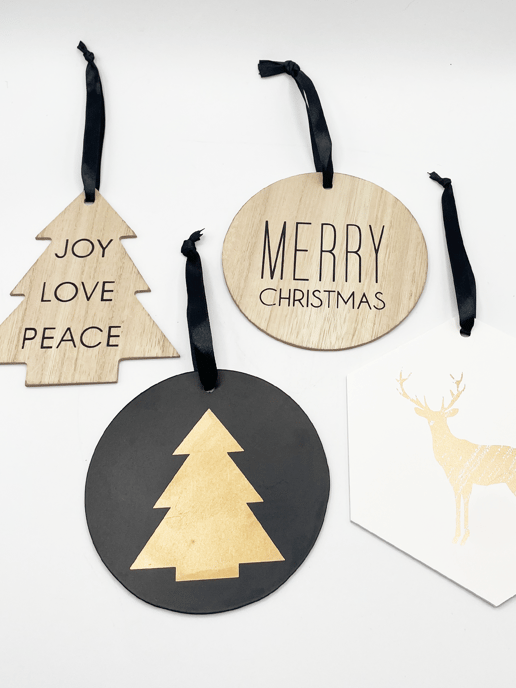 4 Pack Wooden Christmas Tree Ornaments - Image 1