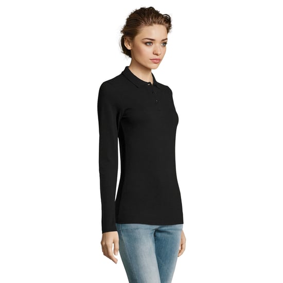 SOLS Dames/dames Perfecte Lange Mouw Pique Polo Shirt (Zwart) - Image 6