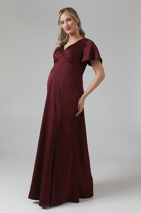Maternity Wrap Top Satin Bridesmaids Maxi Dress
