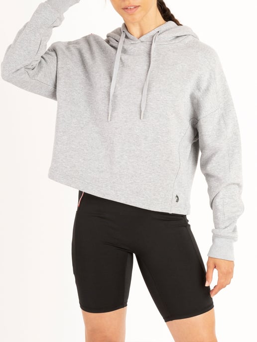 Luke 1977 Womens Cobra Cropped Workout Hoodie in Light Grey