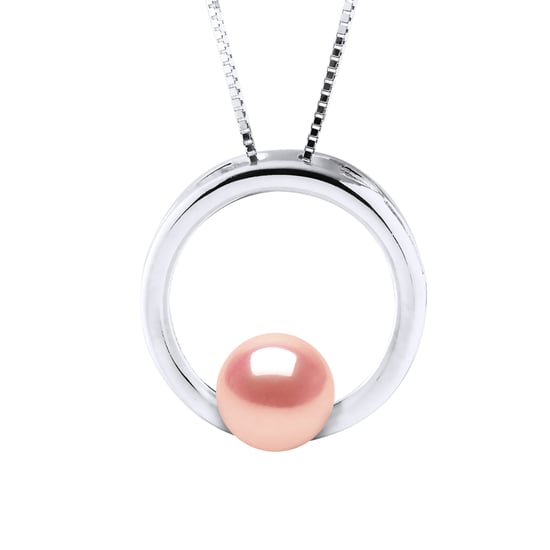 CIRCLE Necklace Freshwater Pearl Round 8-9 mm Rose 925